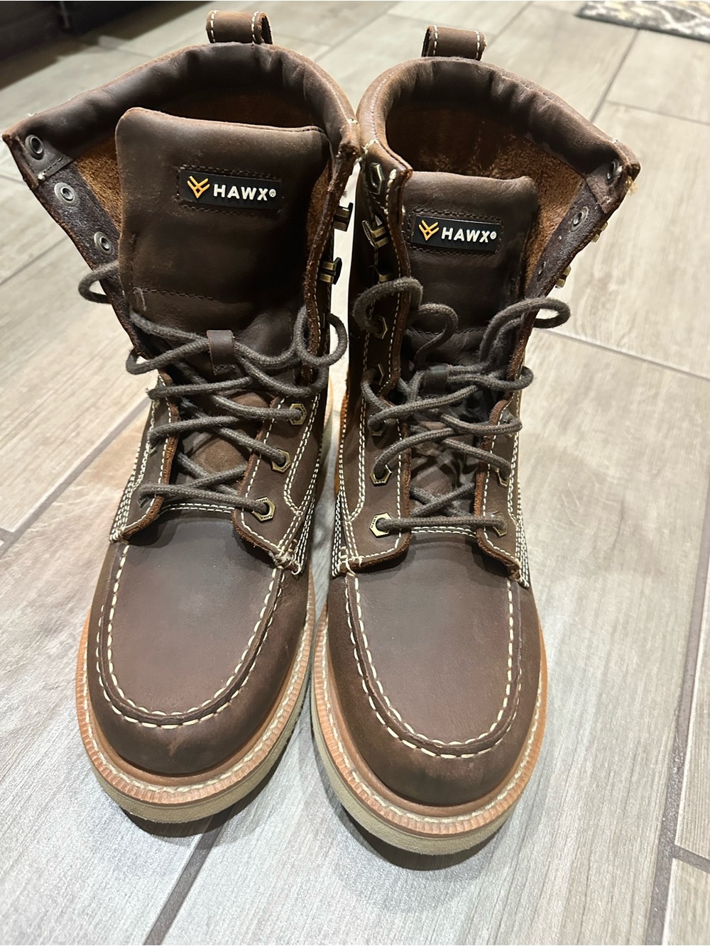 Hawx Men’s Brown Leather Lace-Up Work Boots
